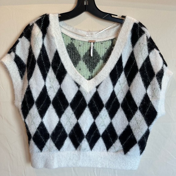 Free People through the motions argyle short sleeve sweater - Picture 2 of 4